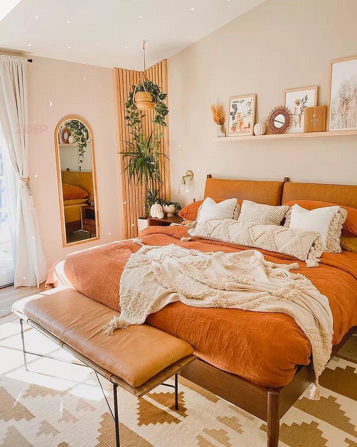 Những người sở hữu phòng ngủ tone màu cam ấm áp là người tự tin và luôn tràn đầy sức sống.