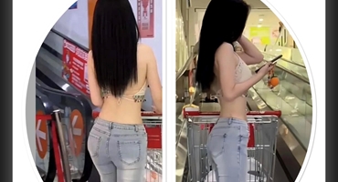 Cô gái diện áo hở lưng buộc dây đi siêu thị, bao người phải đứng hình