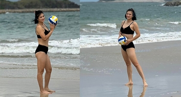 Hoa khôi bóng chuyền Kim Huệ mặc bikini chơi bóng lại khiến fan trầm trồ